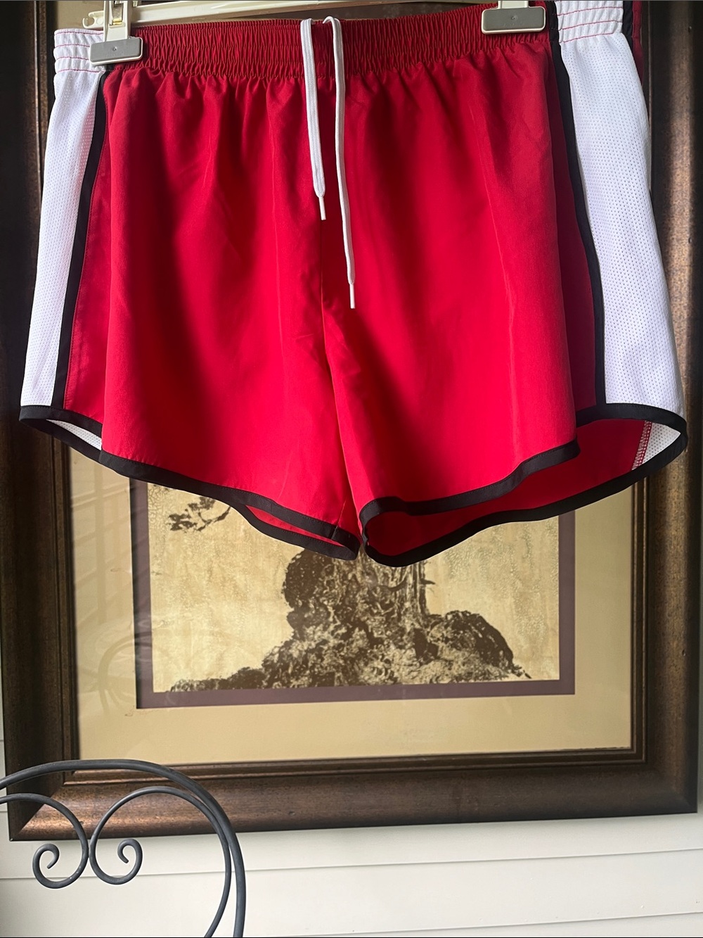 Augusta Sportswear Red and White Athletic Women’s Shorts with Black Trim